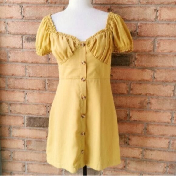 Essue sweetheart neck mustard yellow puff sleeve milkmaid dress - Picture 1 of 4